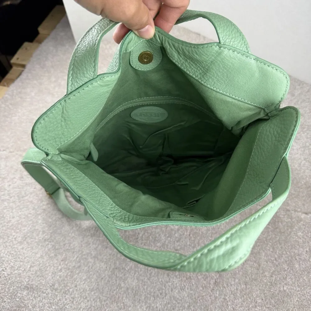 Fossil Erin Foldover Leather Tote Crossbody Bag Teal‎ green